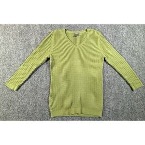 Ann‎ Taylor Loft 100% Cotton V-Neck Cable Knit Green Sweater Top Women's MP